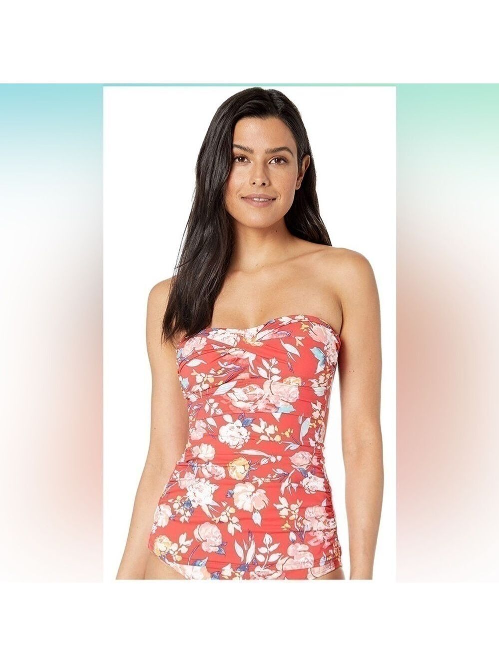 NWT Ralph Lauren Floral Twist Front Bandeau Tummy Control Tankini Top
